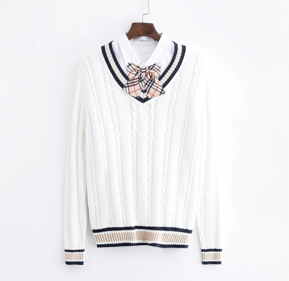 Levoire | Pull en laine pour femmes Pull à col en V Style Universitaire, Pull en laine décontracté