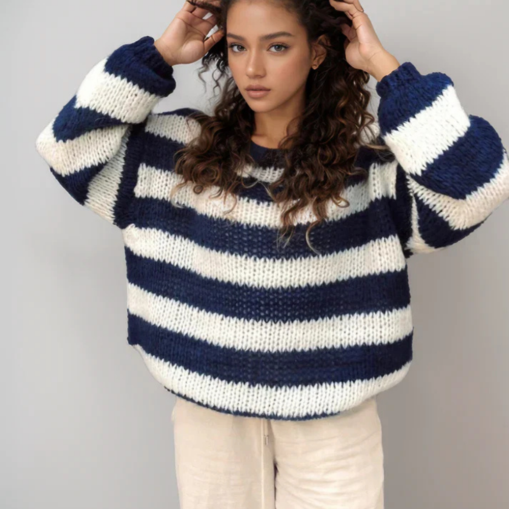 Levoire | Pull En Tricot Décontracté Surdimensionné À Rayures Bleu