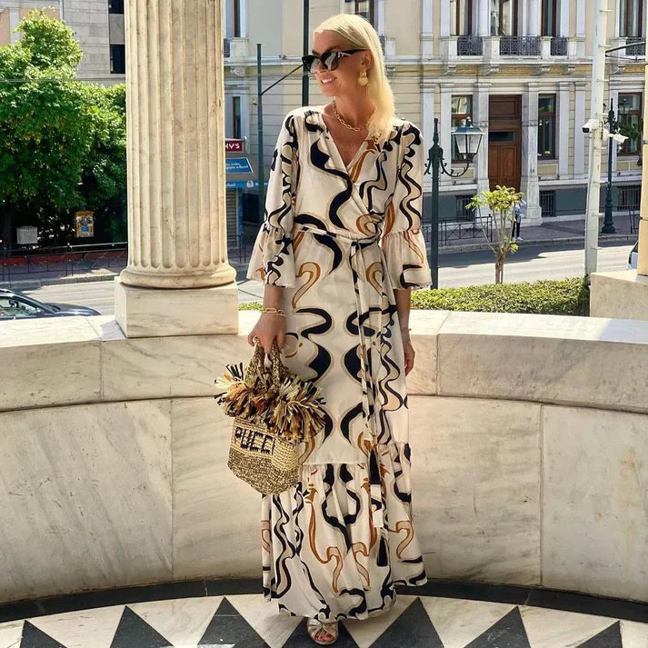 Levoire | Robe Maxi À Manches Longues Populaire Avec Décolleté En V