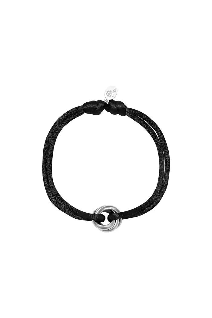 Levoire | Bracelet Bande À Nouer Noir & Argent