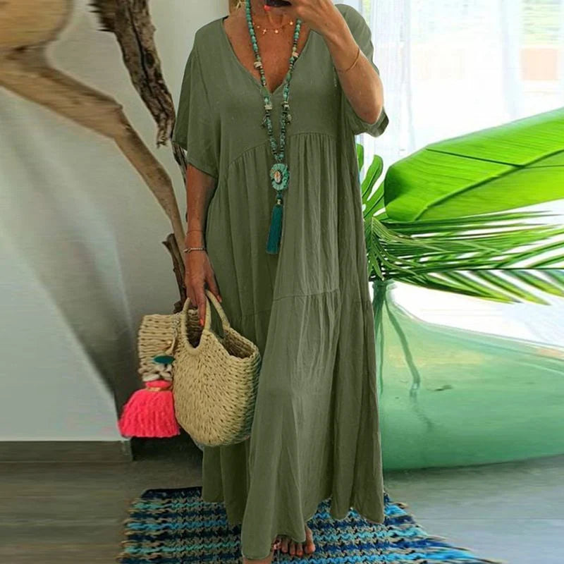 Levoire | Robe longue décontractée à manches courtes pour femmes Vert