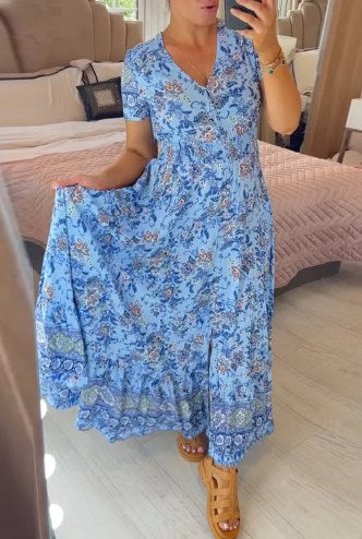 Levoire | Robe à fleurs et décolleté en V Bleu