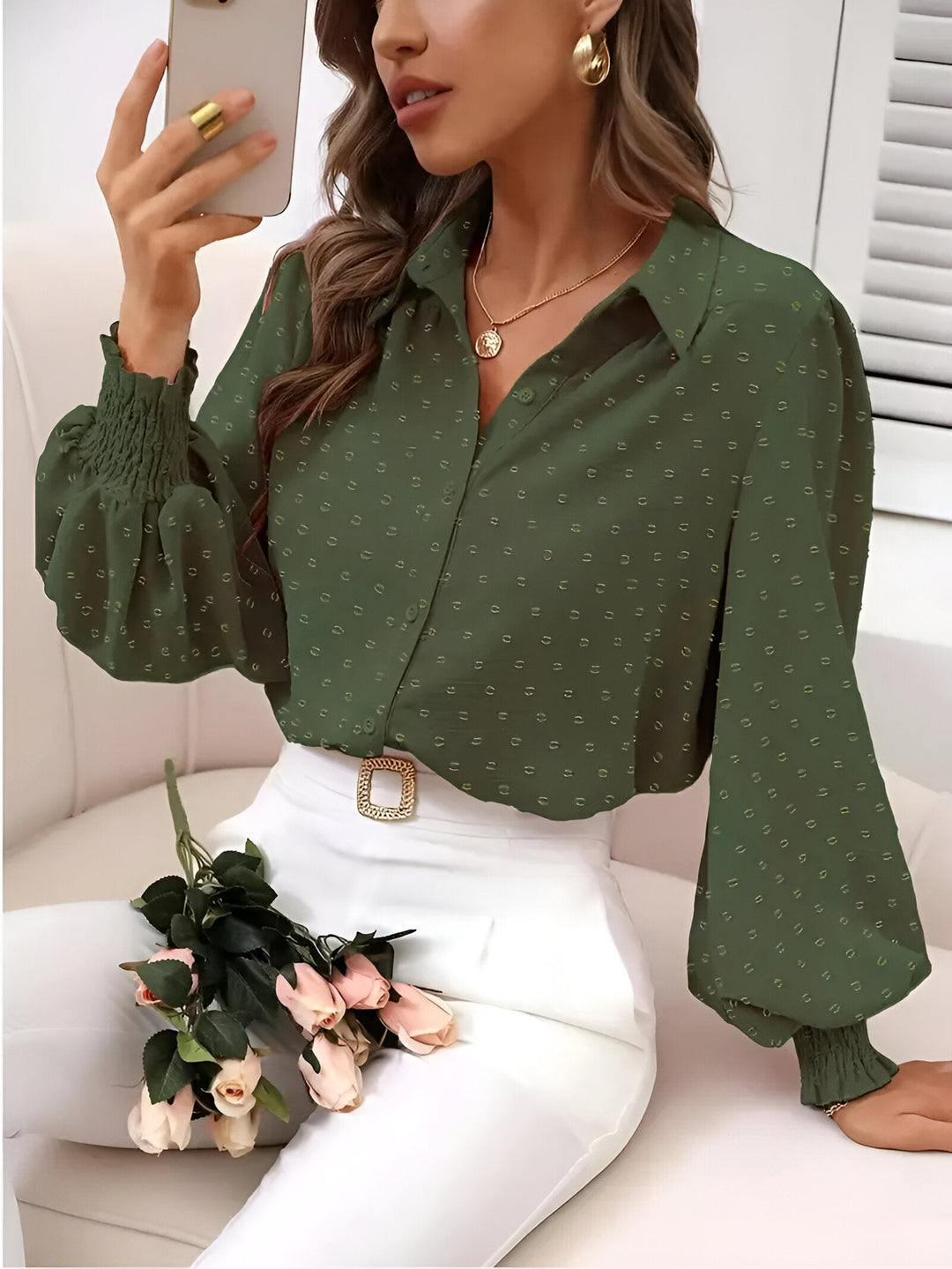 Levoire | T-Shirt Avec Point Suisse Et Manches Courtes Vert olive