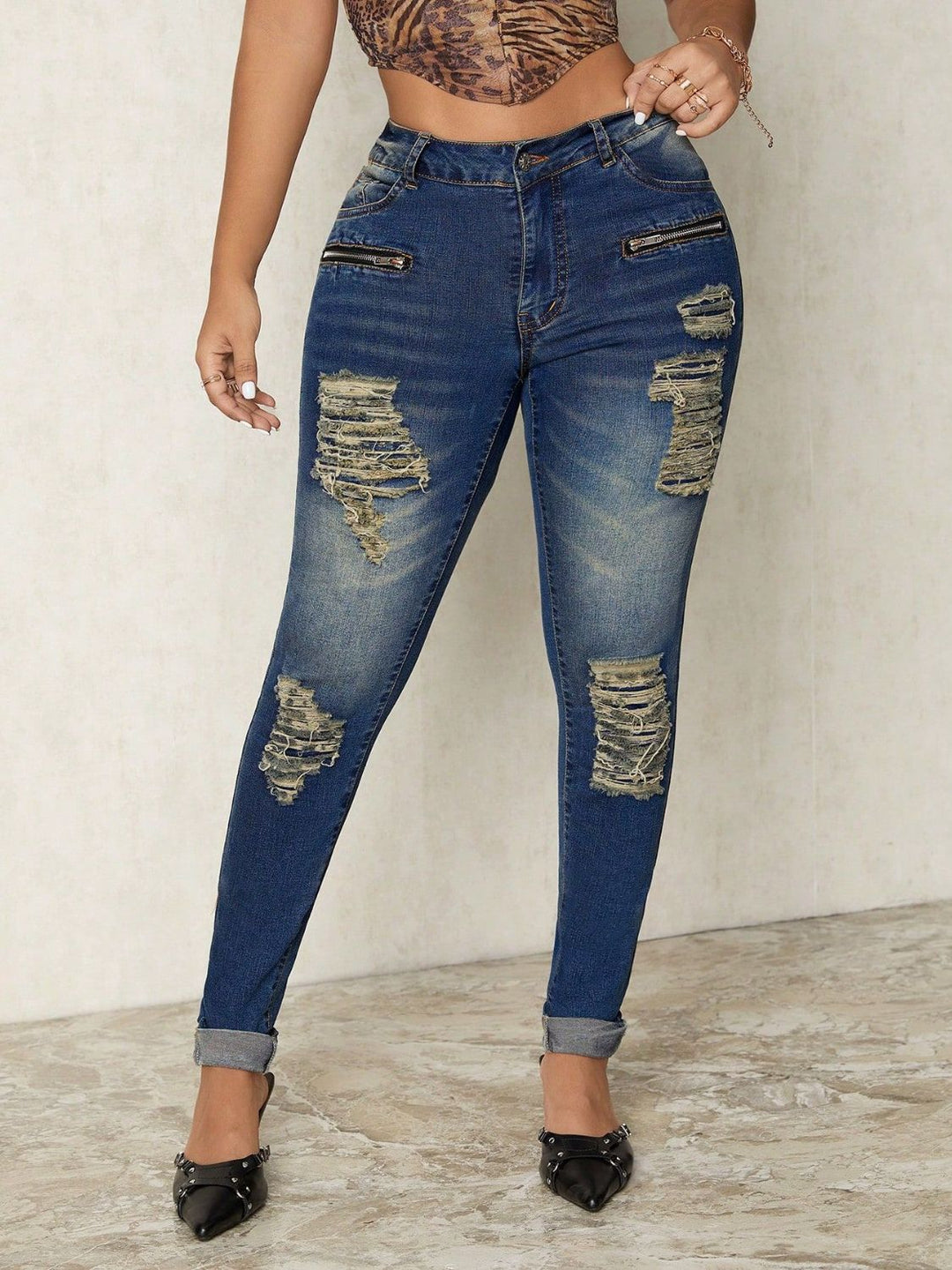Levoire | Jeans Skinny Déchirés Pour Femmes Moyen