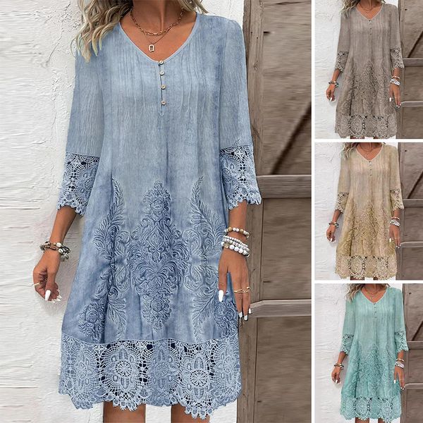 Levoire | Robe En Dentelle À Manches Mi-Longues Et Col V Pour Femmes