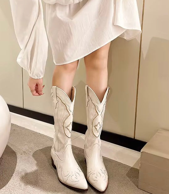 Levoire | Bottes Western Blanches En Cuir