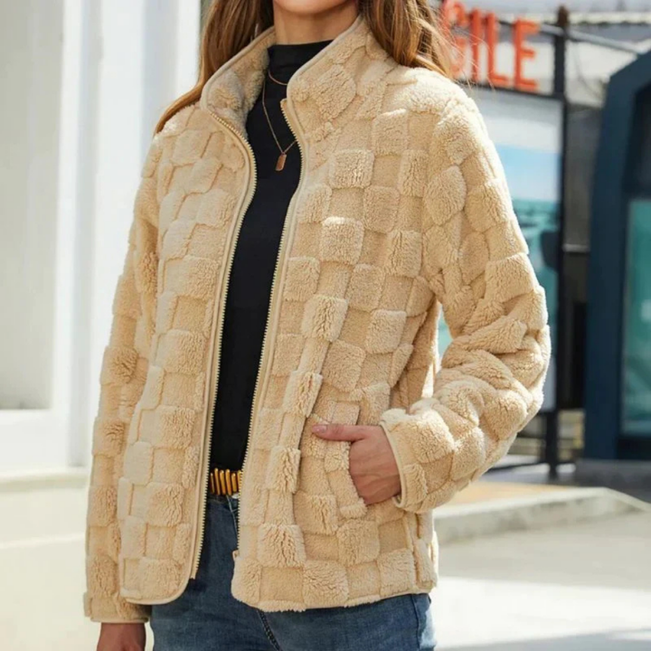 Levoire | Veste En Fleece Chaude Avec Motif Carreauté Khaki