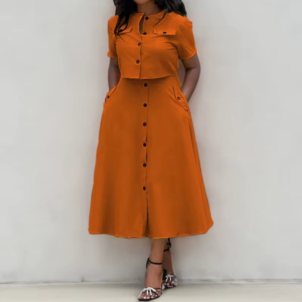 Levoire | Robe midi boutonnée avec poches Orange