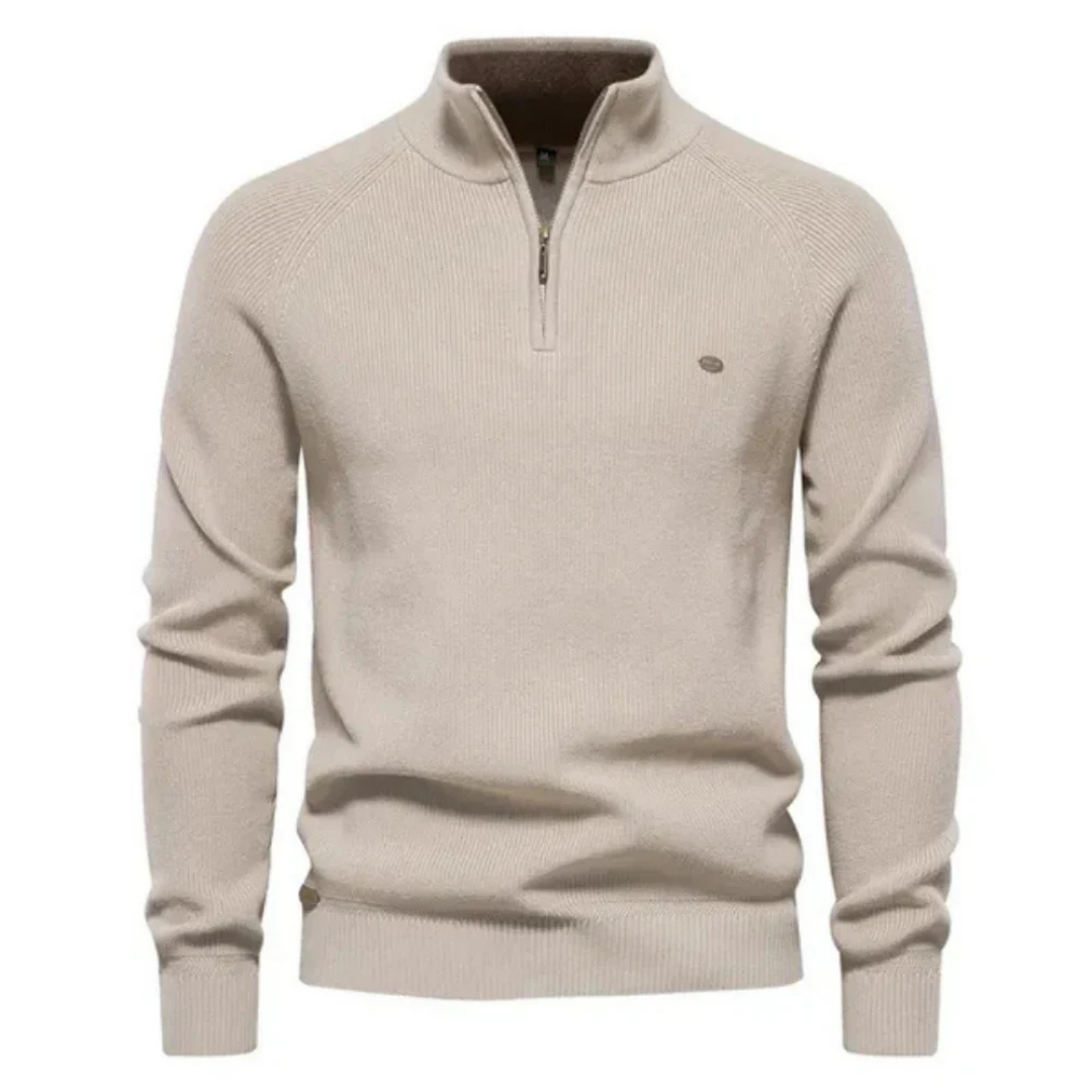 Levoire | Pull En Tricot Pour Homme Avec Col Zippé Khaki