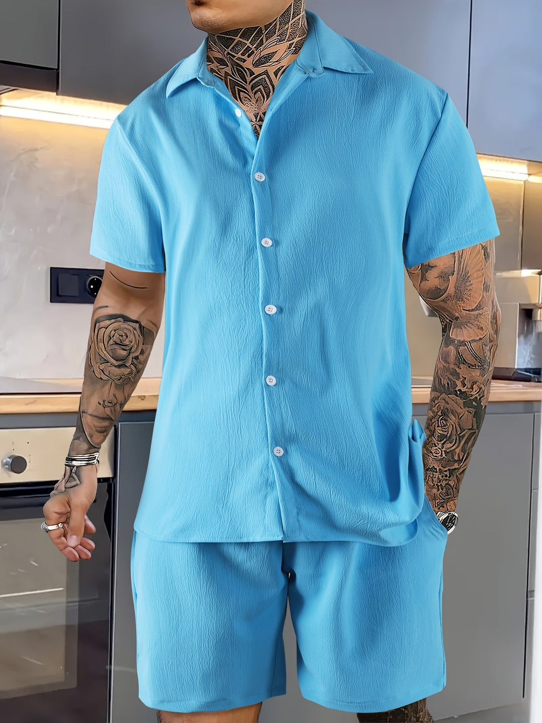 Levoire | Ensemble 2 Pièces Non Combinable Avec Une Chemise Réversible Et Un Short Ciel bleu