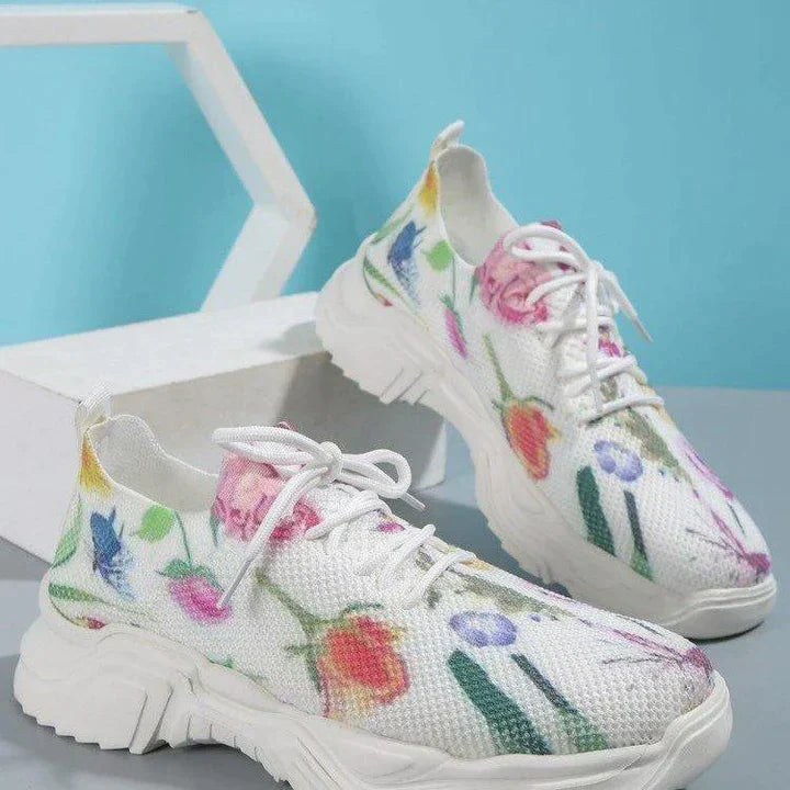 Levoire | Baskets Orthopédiques Respirantes avec Imprimé Floral pour Femmes Orange