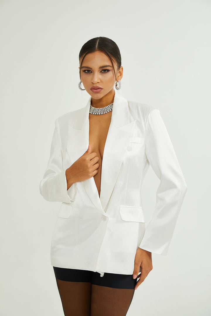 Levoire | Veste Bleue À Double Poitrine Blanche