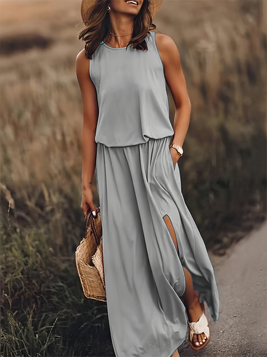 Levoire | Robe maxi unie femme Gris