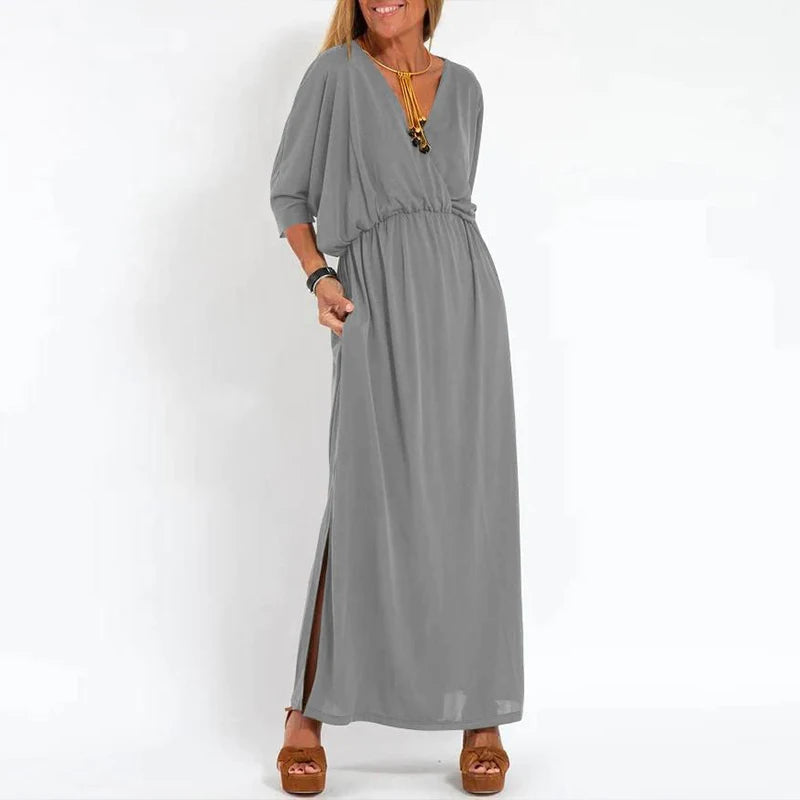 Levoire | Robe Vintage Longue Avec Ouverture Latérale À Taille Haute Gris