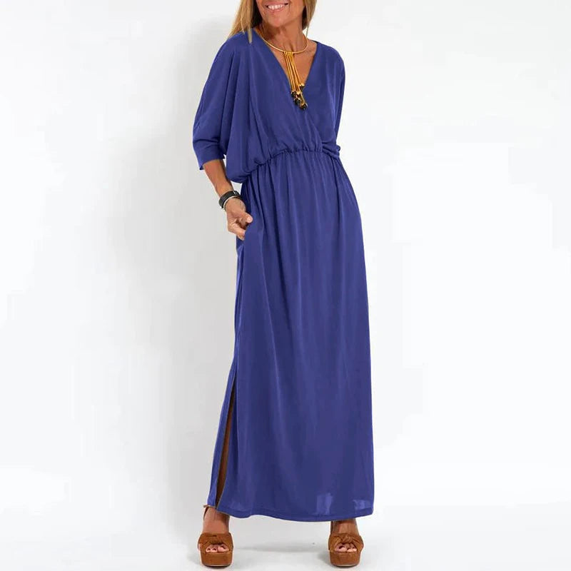Levoire | Robe Vintage Longue Avec Ouverture Latérale À Taille Haute Bleu