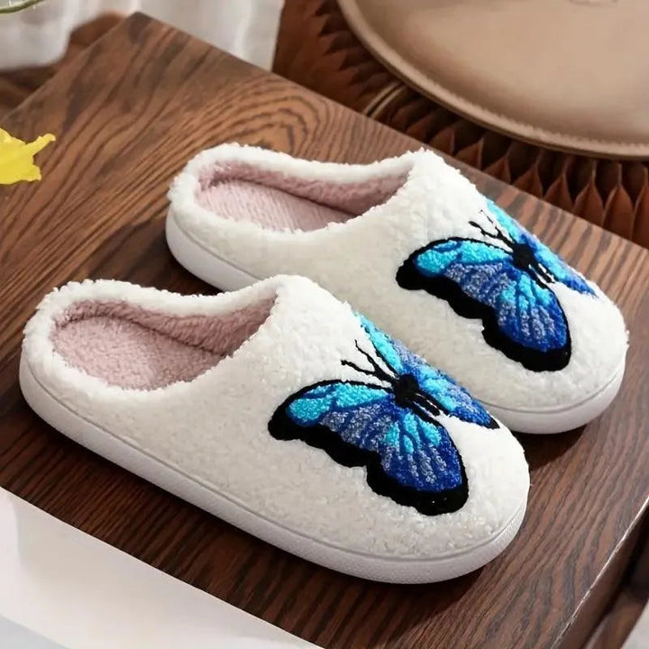 Levoire | Chaussures de canapé en coton avec une semelle douce Papillon bleu