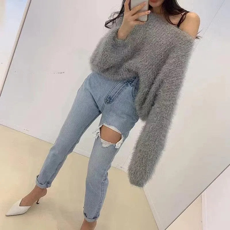 Levoire | Pull fille à col rond et manches bouffantes Gris Taille libre