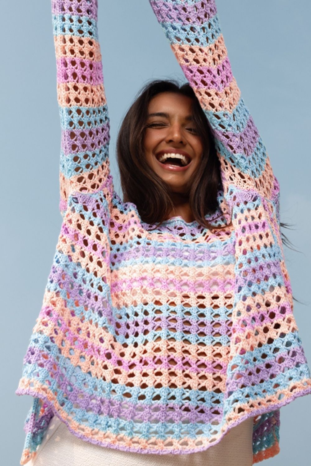 Levoire | Motif Losange Avec Fente Col Rond Rayé Couverture