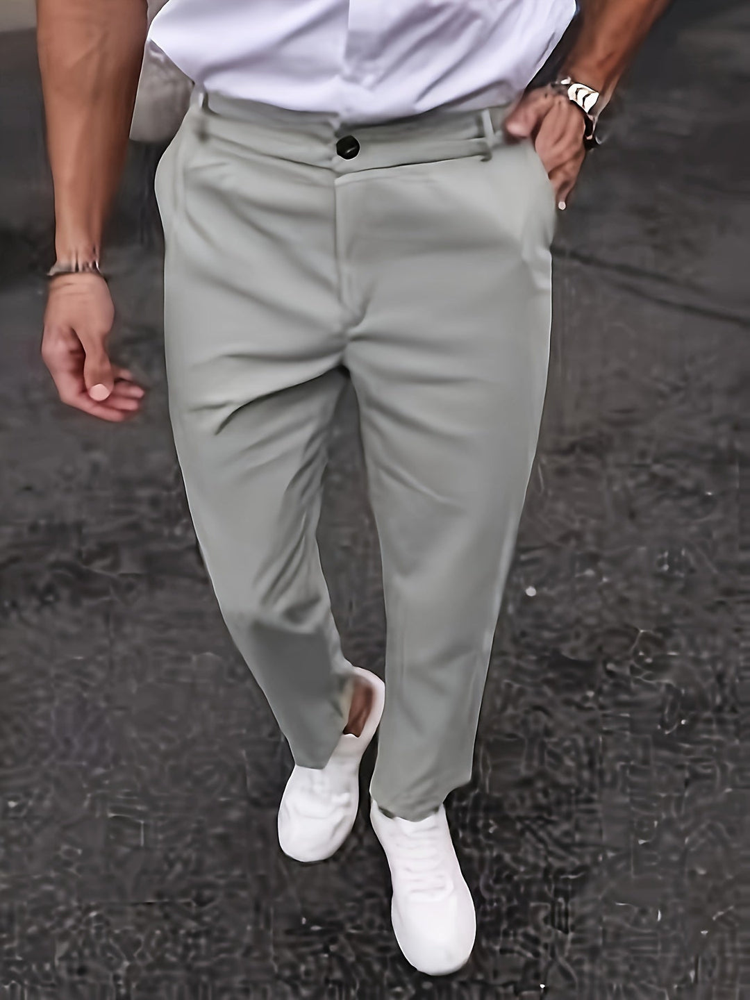 Levoire | Pantalons Pour Hommes En Polyester Uni Avec Fermeture Éclair