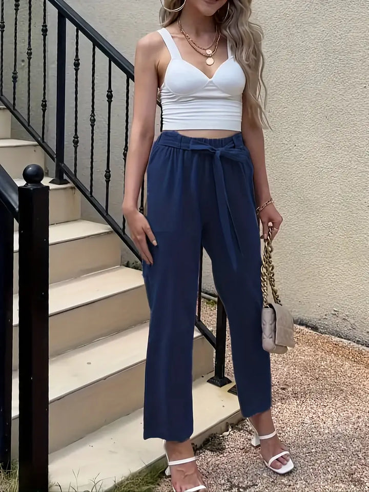 Levoire | Pantalons Décontractés À Taille Nouée Solide Bleu marine