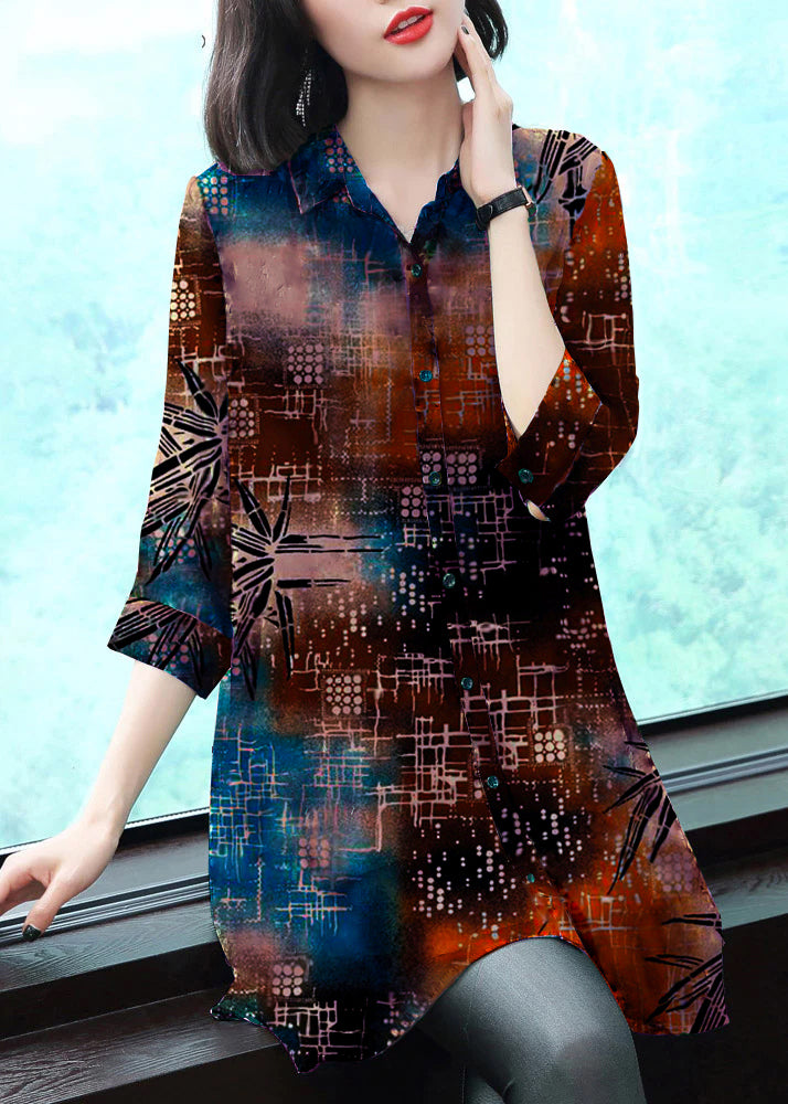 Levoire | Chiffon blouse col Peter Pan Braun-Géométrique