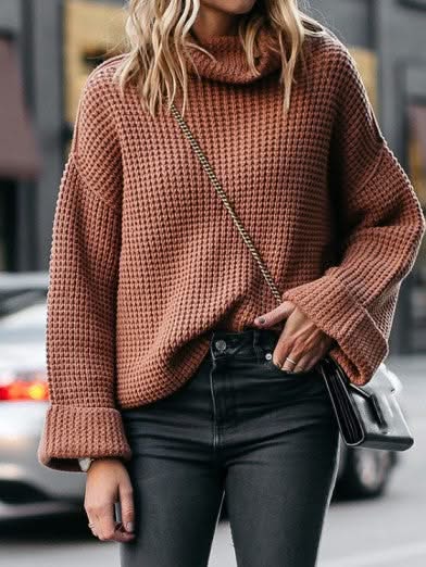 Levoire | Pull Femme, Avec Col Montant Et Manches Évasées, Élégance D'Automne Vert olive