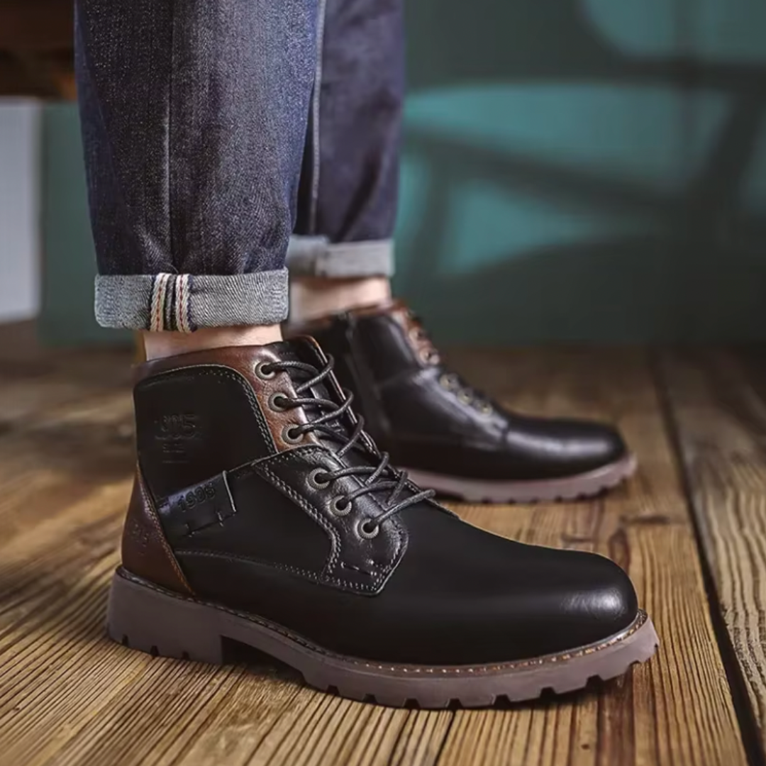Levoire | Bottines rétro en cuir dans le style de la récolte du vin Noir