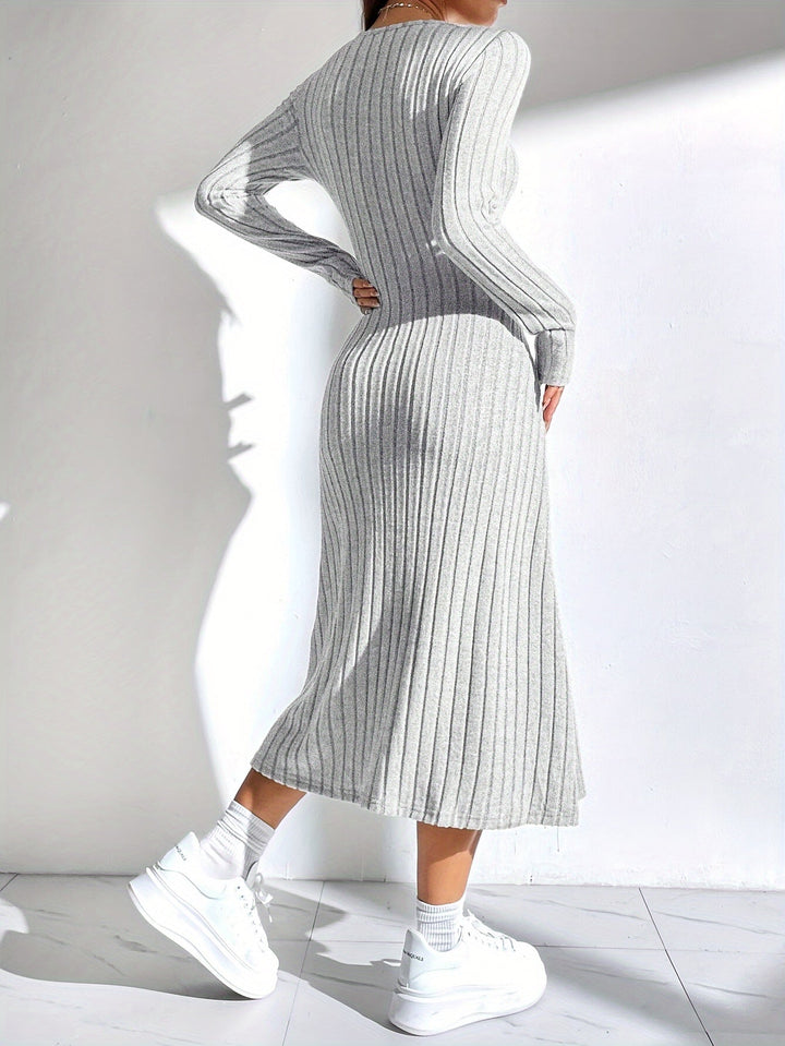 Levoire | Robe A-Ligne À Manches Longues Côtelée En Couleur Unie