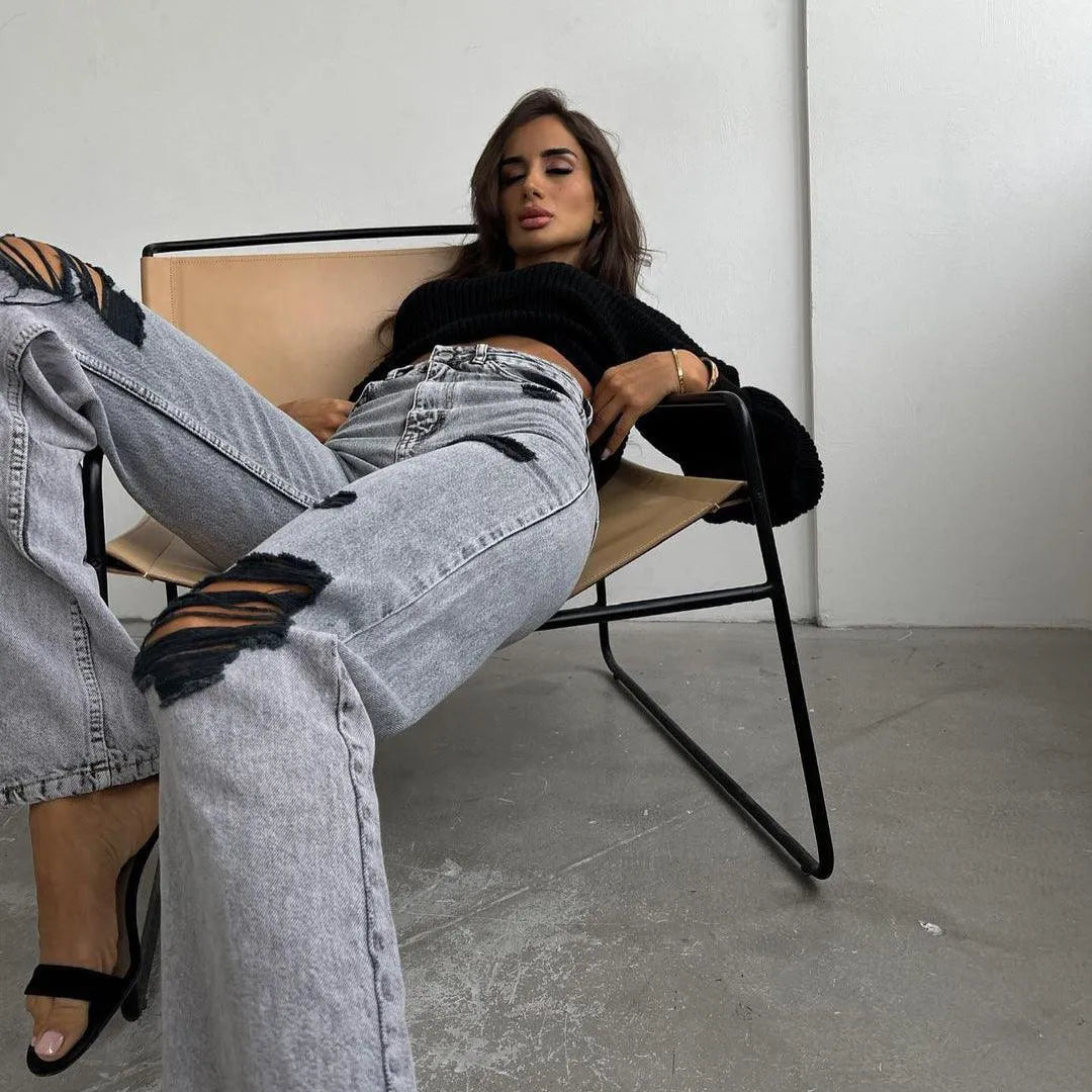Levoire | Jeans taille haute droit long