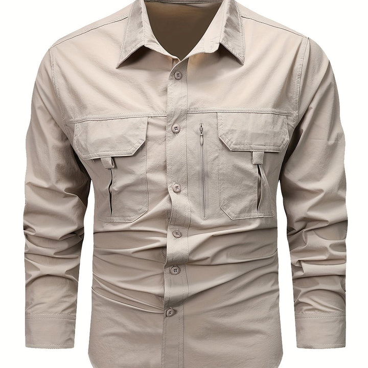 Levoire | Chemise Cargo Simple À Manches Longues Pour Hommes Beige