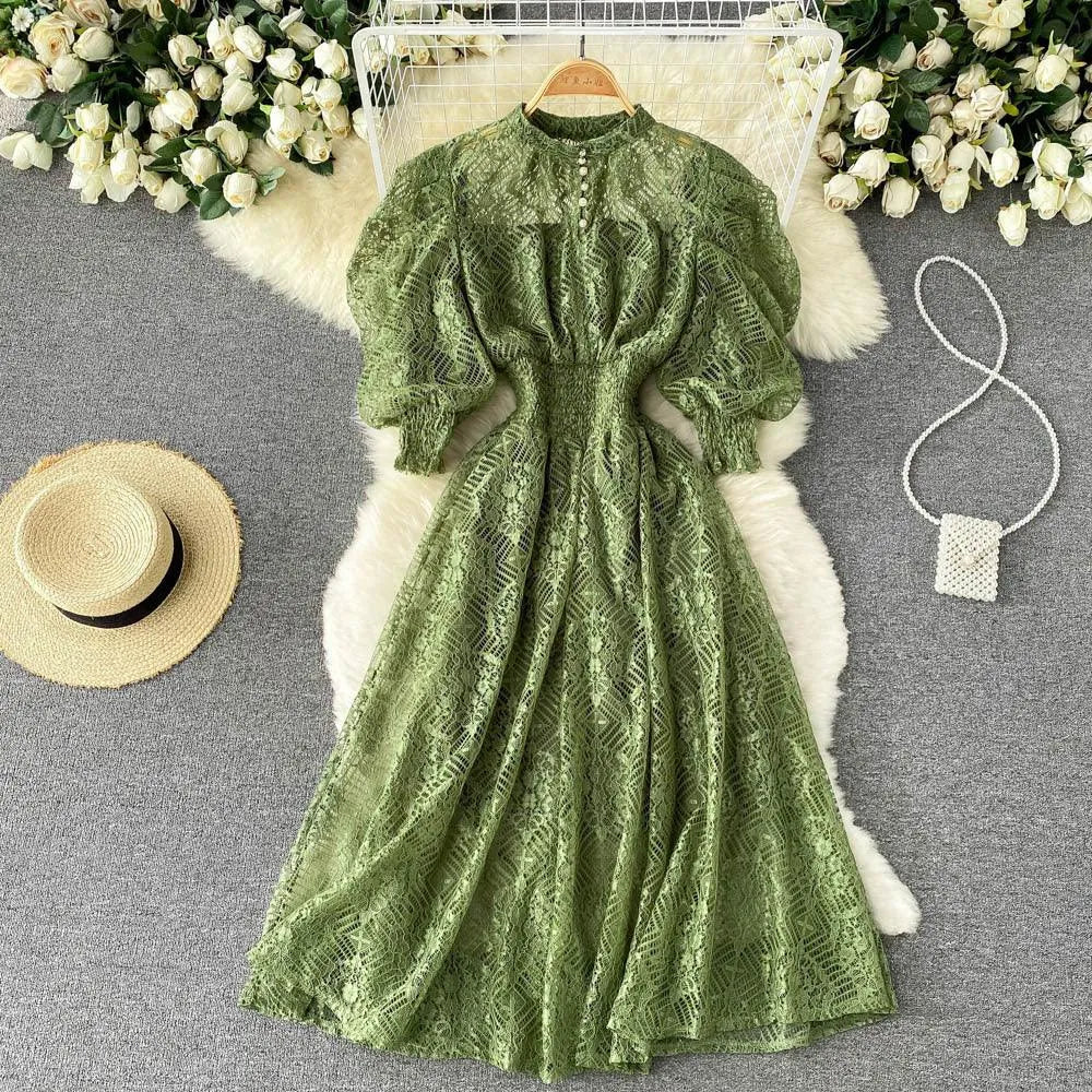 Levoire | Robe en dentelle vintage élégante Vert Une taille