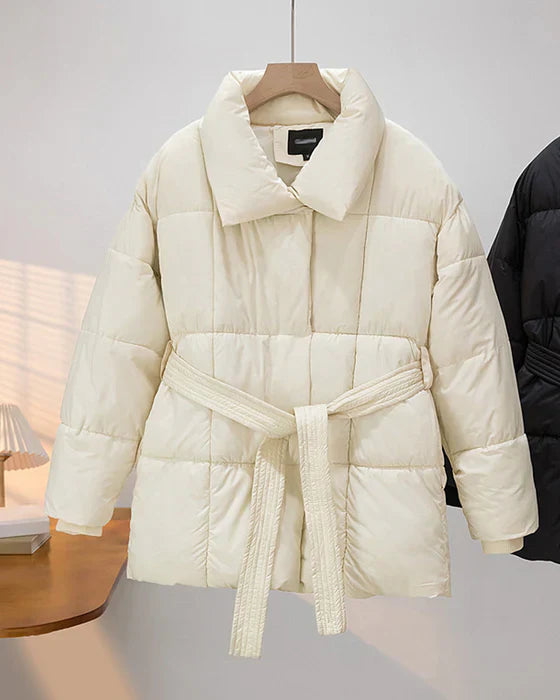 Levoire | Veste Matelassée Avec Revers Dans Une Couleur Simple Beige