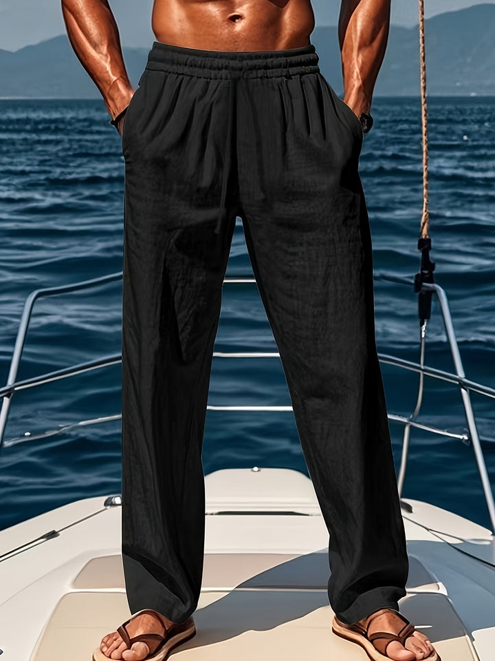 Levoire | Pantalon De Plage Pour Hommes En Coton Avec Cordons Noir