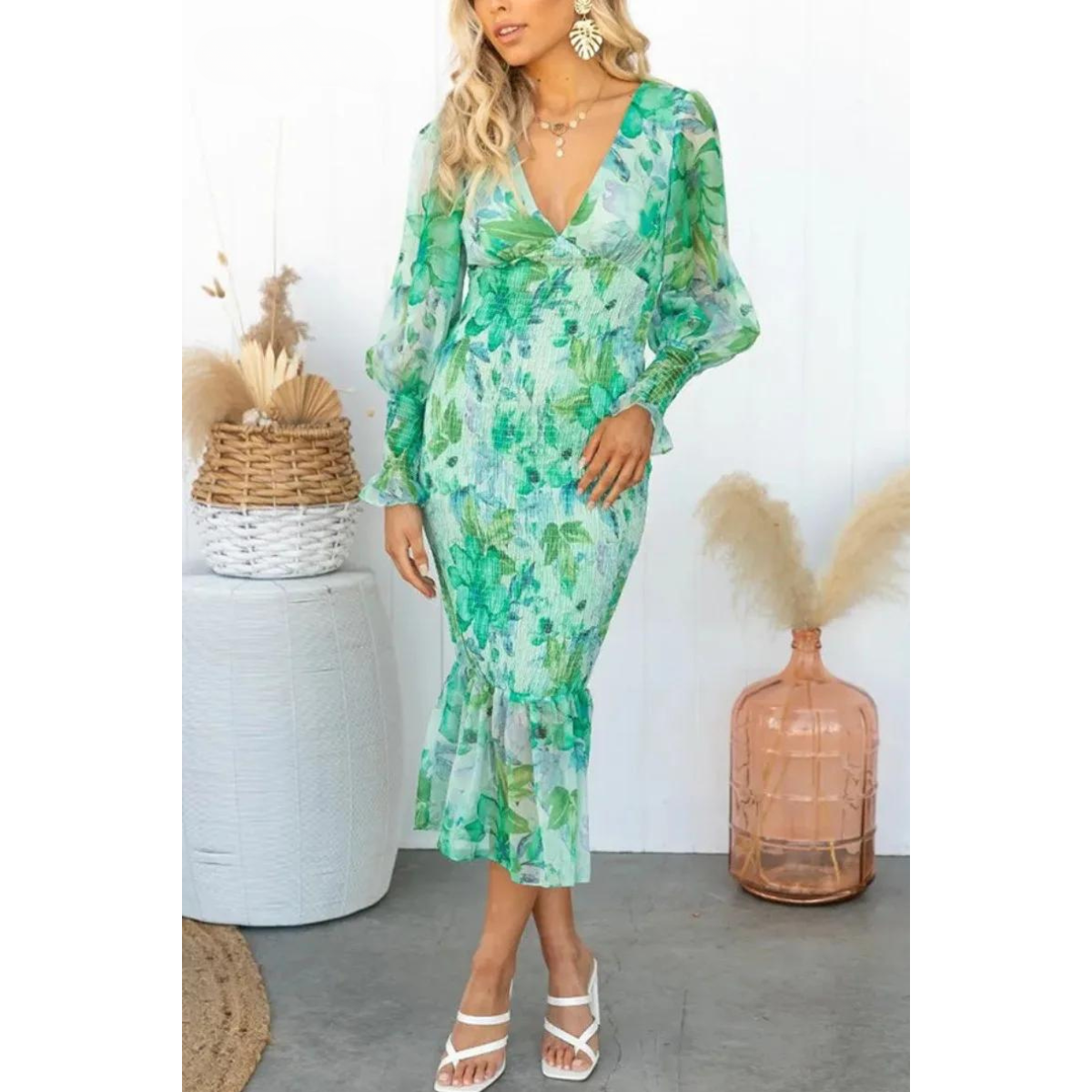 Levoire | Robe Midi À Imprimé Floral Vert