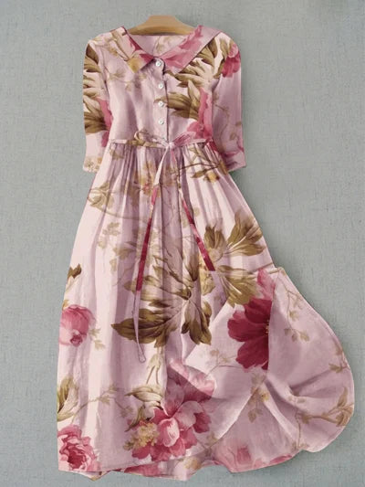 Levoire | Robe de Bal à Manches Longues avec Imprimé Floral Rouge clair