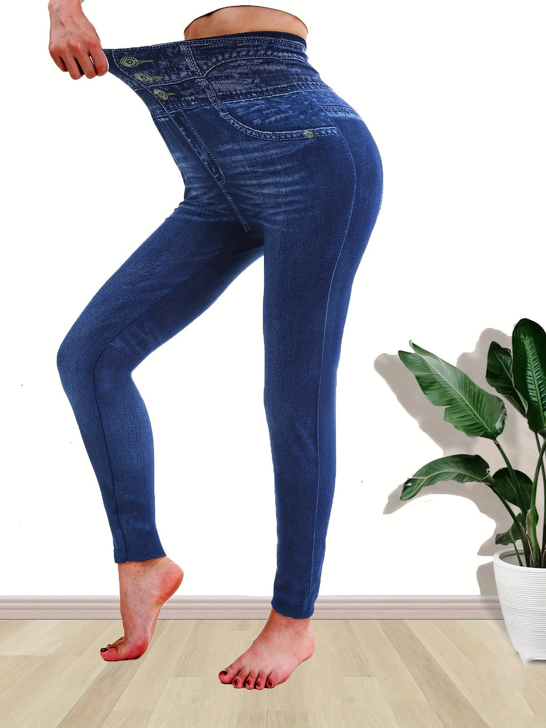 Levoire | Femmes Taille Haute Stretch Jegging Leggings Avec Poches Fausses Et Motif Rayé