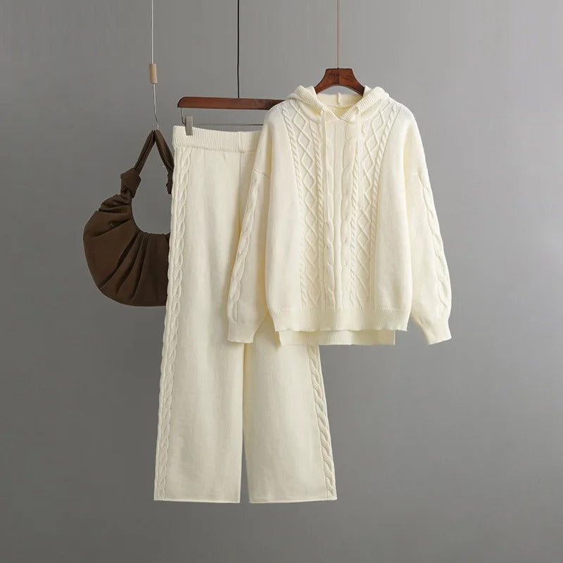 Levoire | Pull En Maille À Manches Longues Avec Pantalon Large Ensemble De Deux Pièces Blanc Une taille