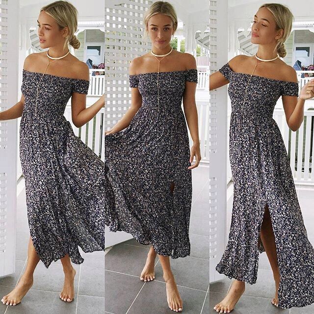 Robe maxi pour femmes avec un motif floral délicatement détaillé et une fente sur le côté Levoire
