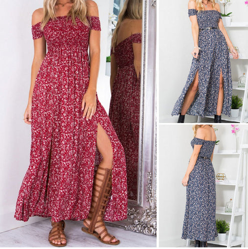 Robe maxi pour femmes avec un motif floral délicatement détaillé et une fente sur le côté Levoire