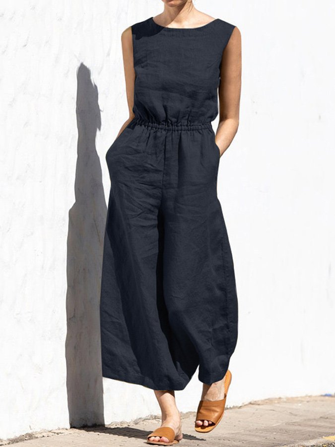 Levoire | Combinaison Sans Manches Décontractée Avec Taille Élastique Pour Femmes Noir