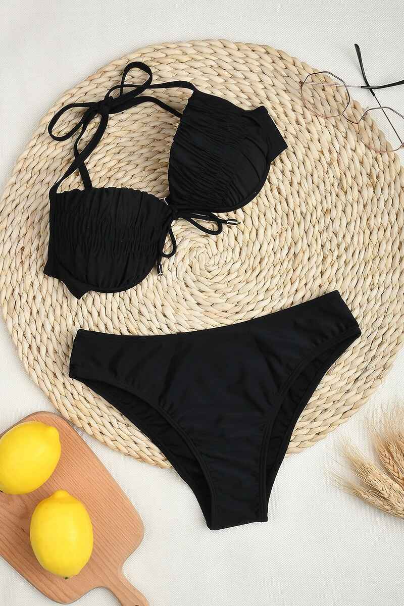 Levoire | Maillot de bain à volants à l'avant avec cravate rouge Noir