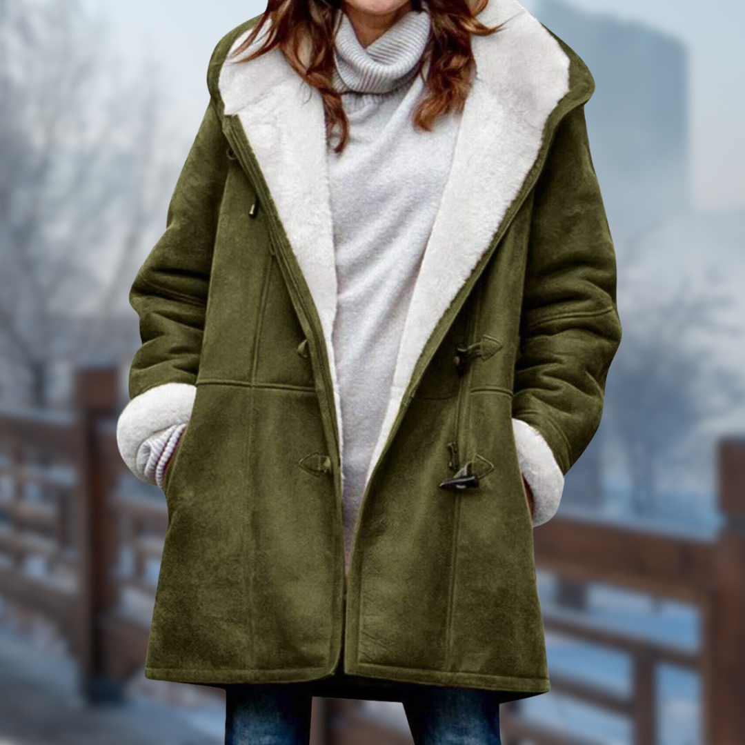 Levoire | Veste Polaire Longue Douce Et Confortable Pour Femmes Avec Capuche Vert olive