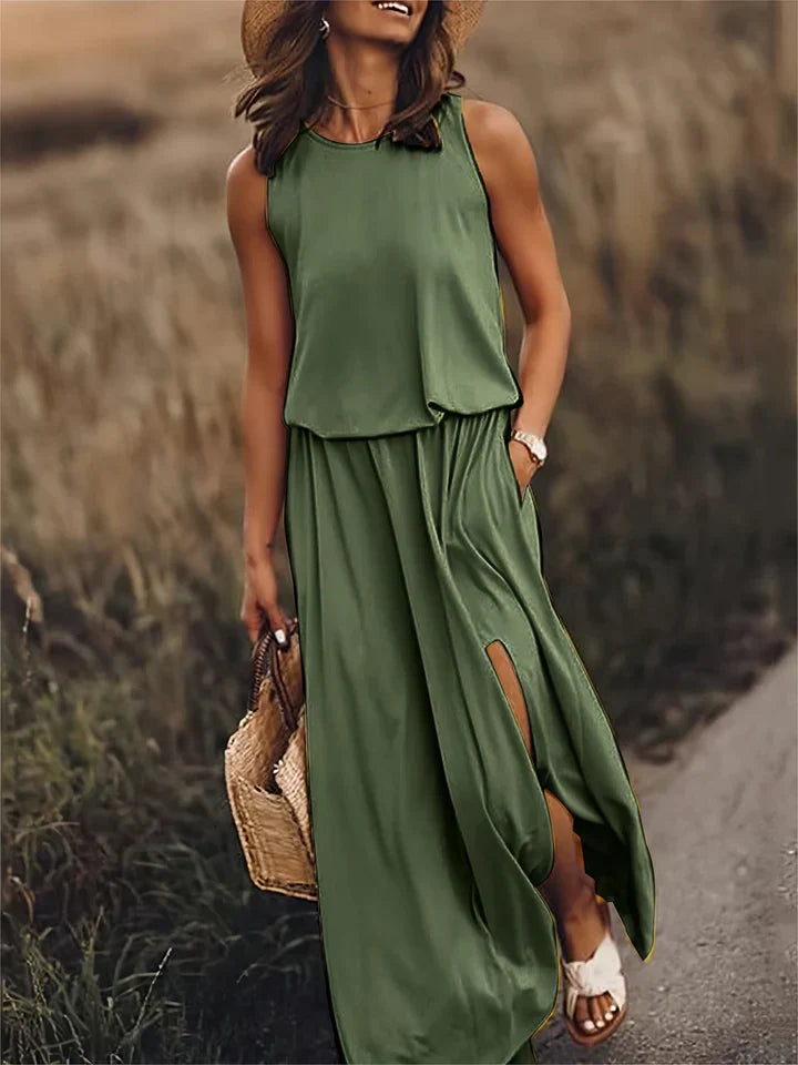 Levoire | Robe Maxi Unie Pour Femmes Vert