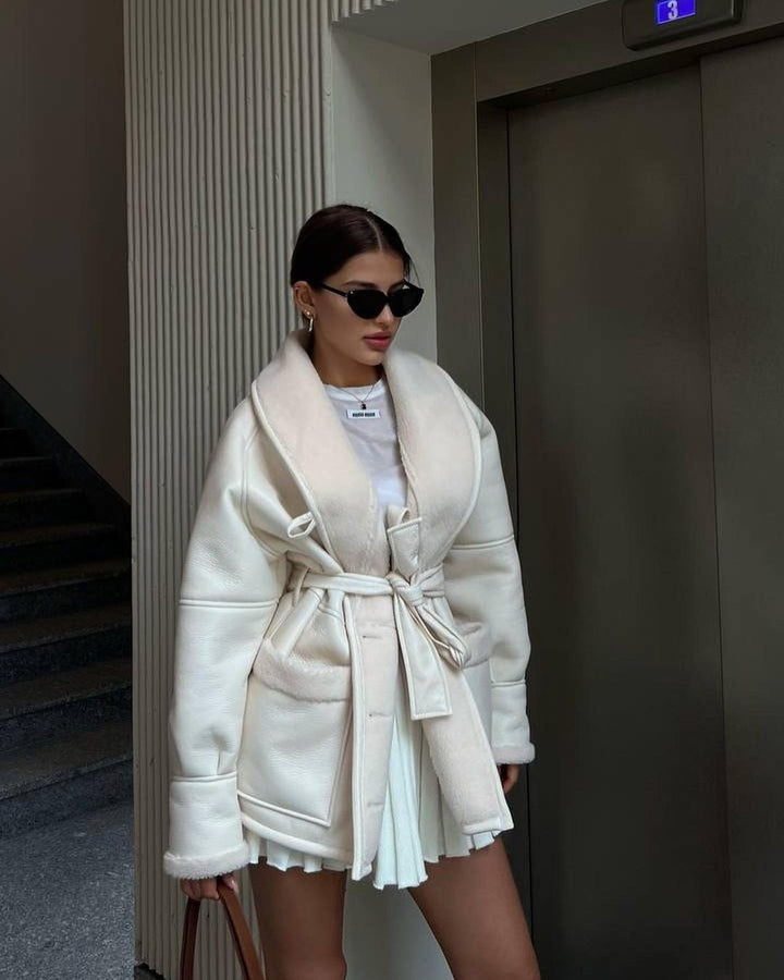 Levoire | Veste En Cuir À Manches Longues Pour Femmes Blanc