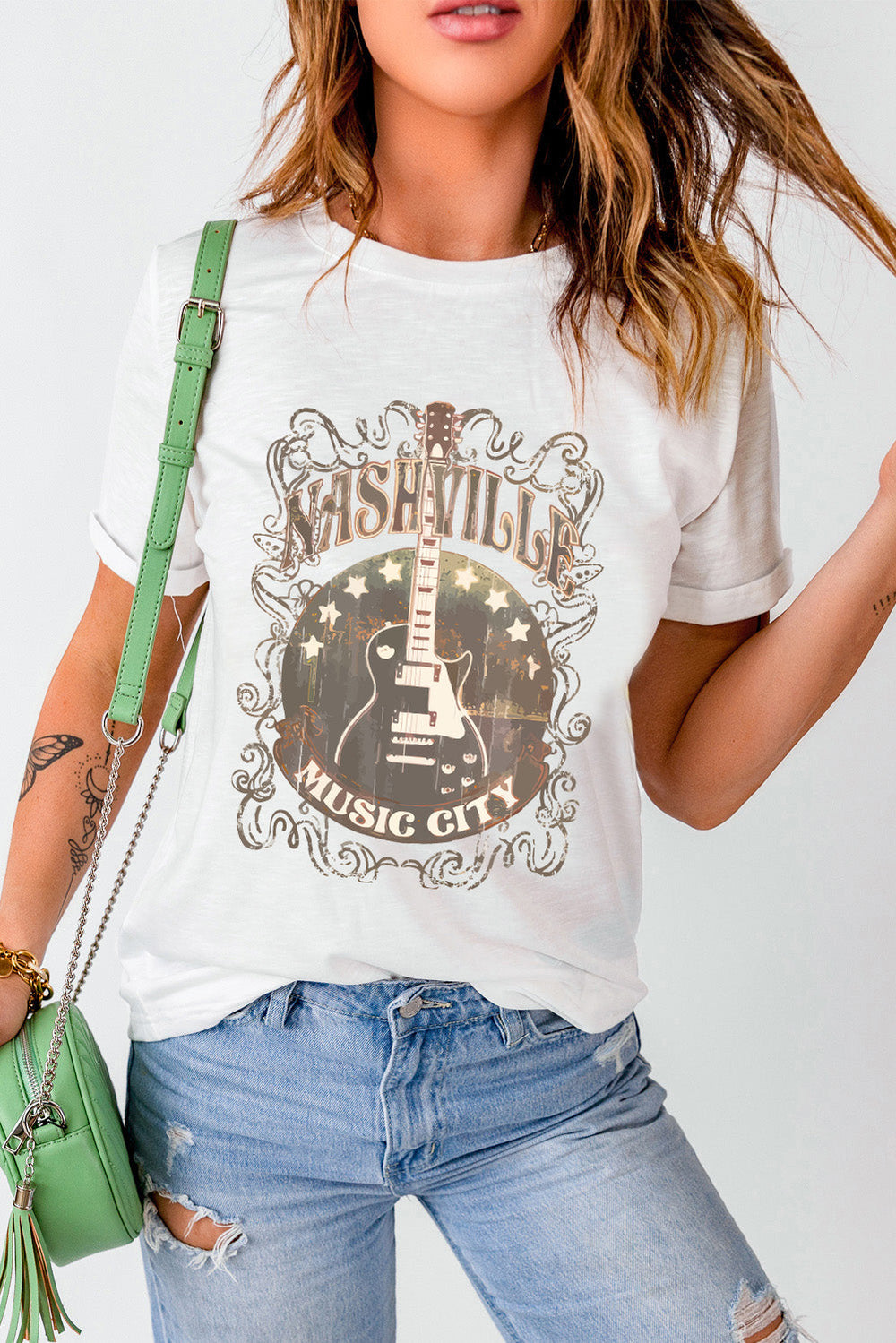 Levoire | T-shirt graphique de guitare à col rond à manches courtes