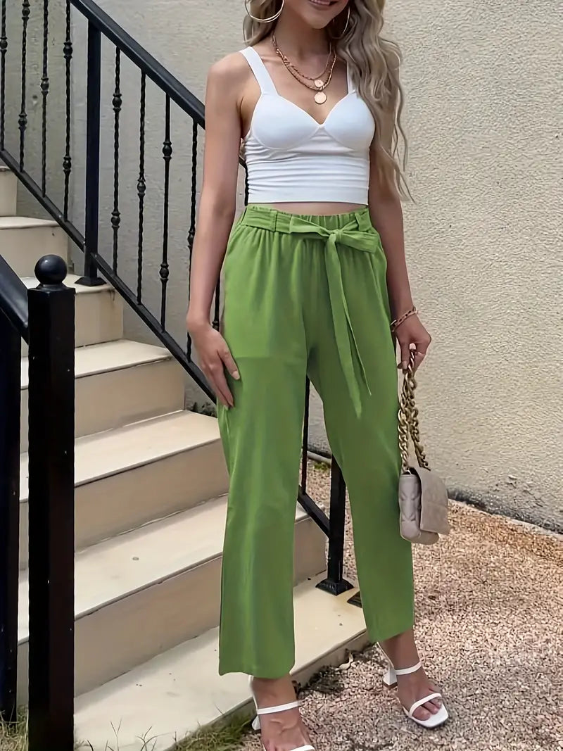 Levoire | Pantalons Décontractés À Taille Nouée Solide Vert