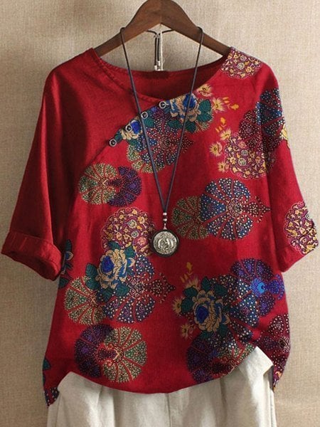 Levoire | Chemise Ample Avec Housse Fleurie Rouge