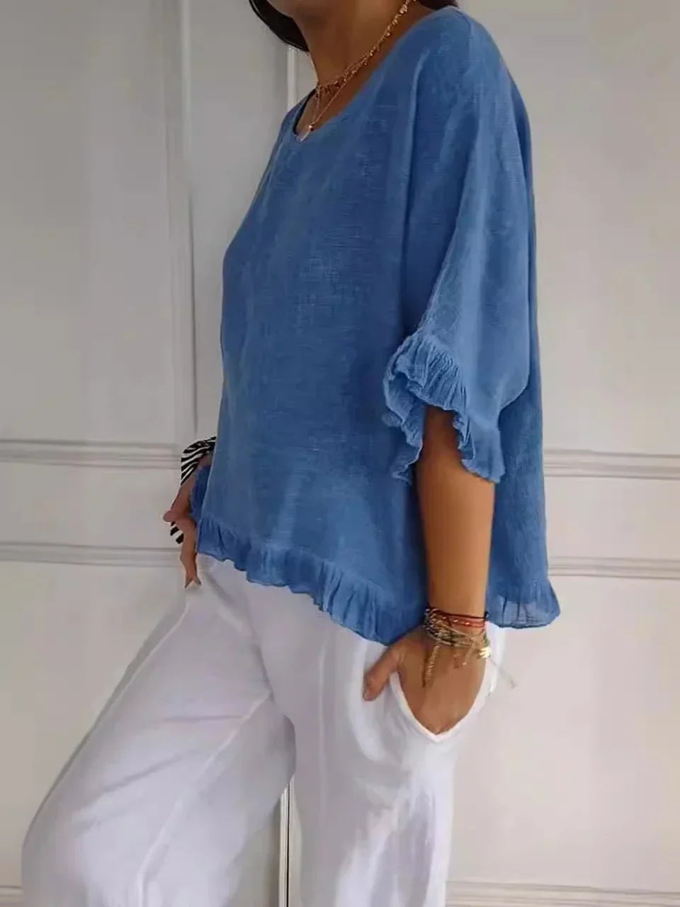 Levoire | Coton Lin Blouse Avec Volants