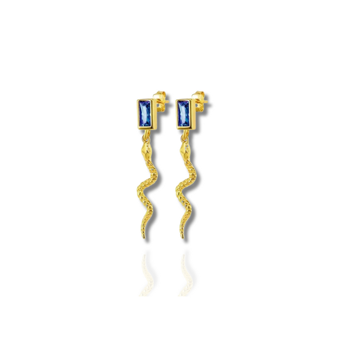 Levoire | Boucles D'Oreilles Serpent Élégantes Avec Zircon Or Bleu