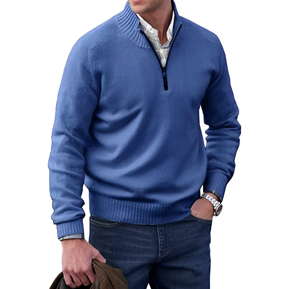 Levoire | Pull Homme Avec Col Zippé Bleu